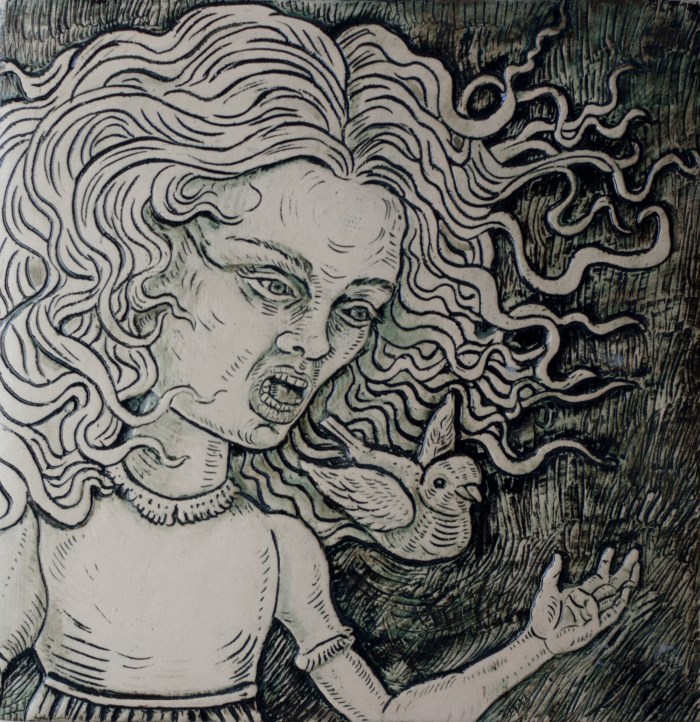 Ceramics, figurative, sculpture, clay sculptures, fine art for sale, figurine, wolf, rabbits, animals, hybrids, children, little girls, women, feminist, social commentary, pottery, busts, portraits, drawings, tiles, cups, cast iron, metal, charcoal, pencil, watercolor, ink, installation, exquisite corpse, nudes, surrealism, contemporary art, gender, tchotchke, kitsch, pop surrealism, postmodernism, domestic, beauty, familial roles, gender roles, low art, Madonna, gun control, gun culture, flower art, buy fine art, collect fine art, art collectors, art collections, fine art collectible, famous artist, renowned artist, valuable art, museum art, museum quality