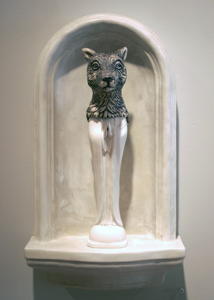 Ceramics, figurative, sculpture, clay sculptures, fine art for sale, figurine, wolf, rabbits, animals, hybrids, children, little girls, women, feminist, social commentary, pottery, busts, portraits, drawings, tiles, cups, cast iron, metal, charcoal, pencil, watercolor, ink, installation, exquisite corpse, nudes, surrealism, contemporary art, gender, tchotchke, kitsch, pop surrealism, postmodernism, domestic, beauty, familial roles, gender roles, low art, Madonna, gun control, gun culture, flower art, buy fine art, collect fine art, art collectors, art collections, fine art collectible, famous artist, renowned artist, valuable art, museum art, museum quality