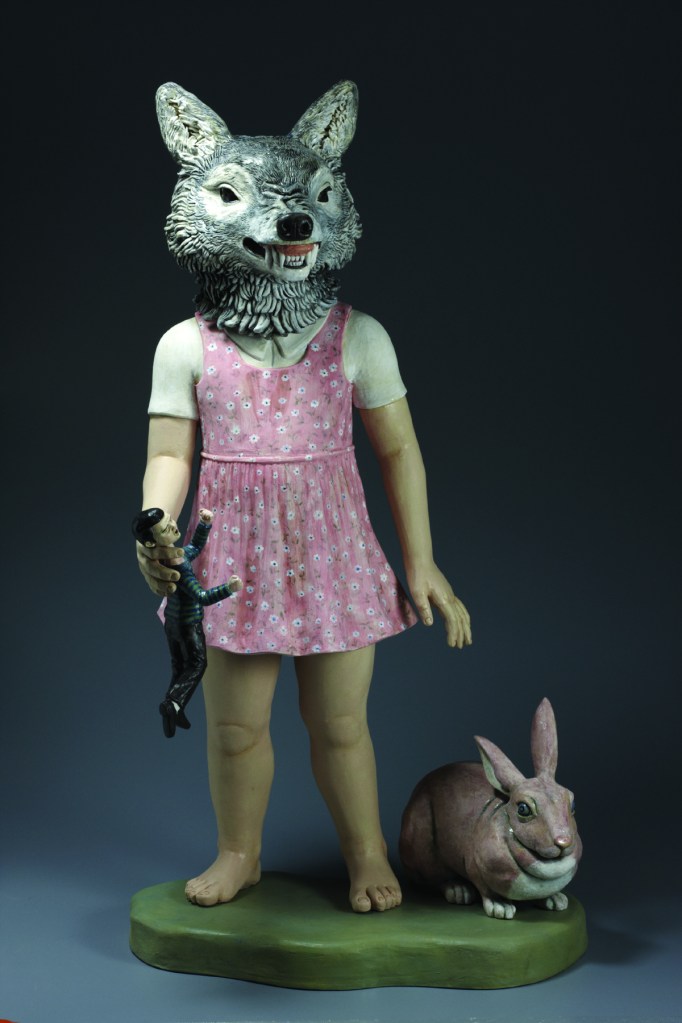 Ceramics, figurative, sculpture, clay sculptures, fine art for sale, figurine, wolf, rabbits, animals, hybrids, children, little girls, women, feminist, social commentary, pottery, busts, portraits, drawings, tiles, cups, cast iron, metal, charcoal, pencil, watercolor, ink, installation, exquisite corpse, nudes, surrealism, contemporary art, gender, tchotchke, kitsch, pop surrealism, postmodernism, domestic, beauty, familial roles, gender roles, low art, Madonna, gun control, gun culture, flower art, buy fine art, collect fine art, art collectors, art collections, fine art collectible, famous artist, renowned artist, valuable art, museum art, museum quality