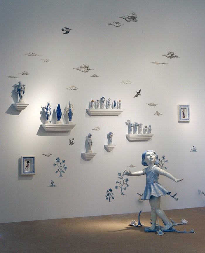 installation, Ceramics, figurative, sculpture, clay sculptures, fine art for sale, figurine, wolf, rabbits, animals, hybrids, children, little girls, women, feminist, social commentary, pottery, busts, portraits, drawings, tiles, cups, cast iron, metal, charcoal, pencil, watercolor, ink, installation, exquisite corpse, nudes, surrealism, contemporary art, gender, tchotchke, kitsch, pop surrealism, postmodernism, domestic, beauty, familial roles, gender roles, low art, Madonna, gun control, gun culture, flower art, buy fine art, collect fine art, art collectors, art collections, fine art collectible, famous artist, renowned artist, valuable art, museum art, museum quality